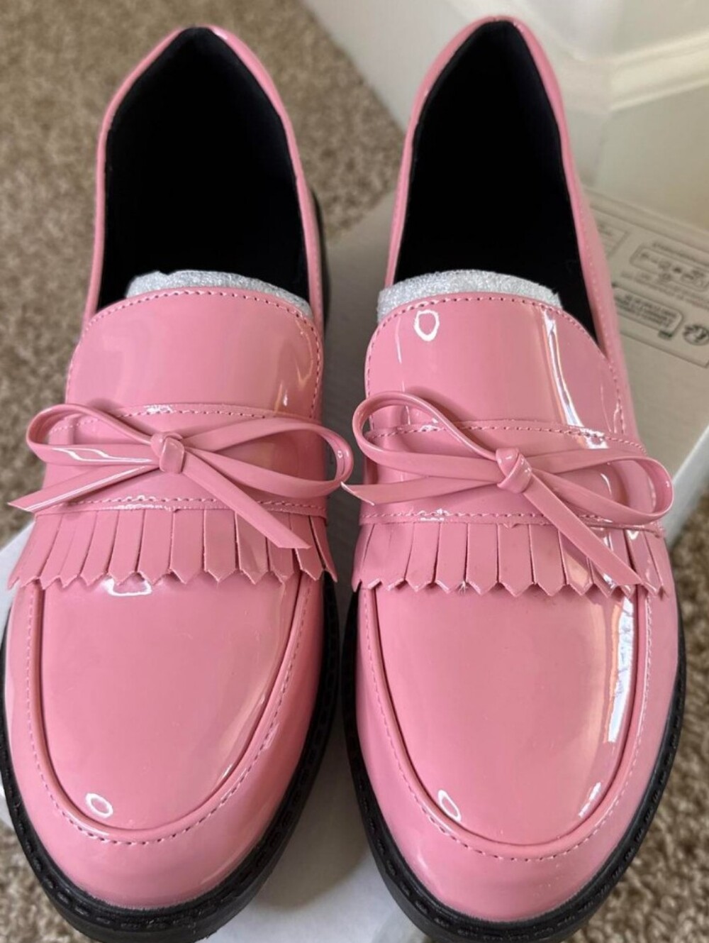 Women’s Pink Patent Fringe Loafers - Picture 3 of 5